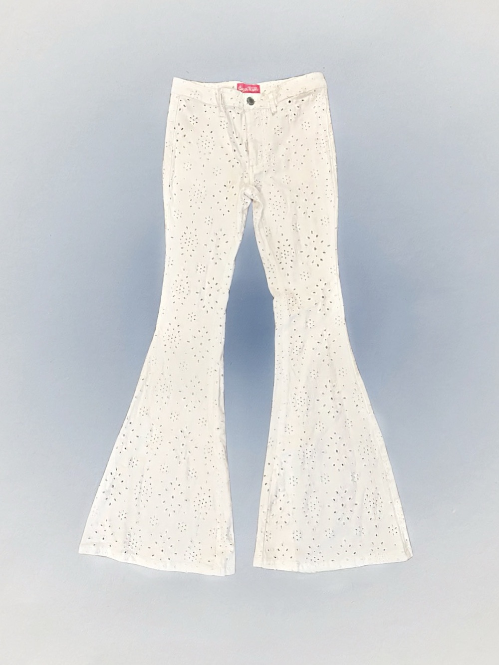 Sugar Thrillz White Eyelet Flared Bootcut Pants